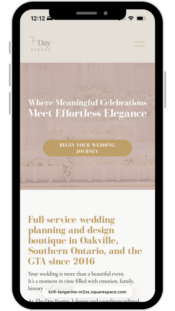 The Day Events mobile view web design - contact