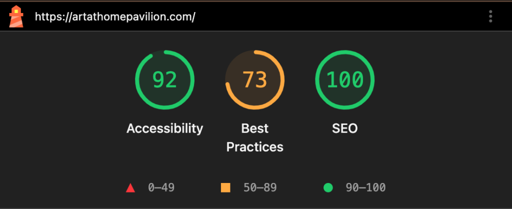 Art At Home Pavilion Website SEO Score